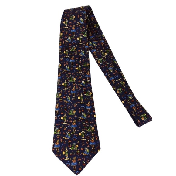 Salvatore Ferragamo Neck Tie Asian Print Blue Silk - Picture 3 of 7